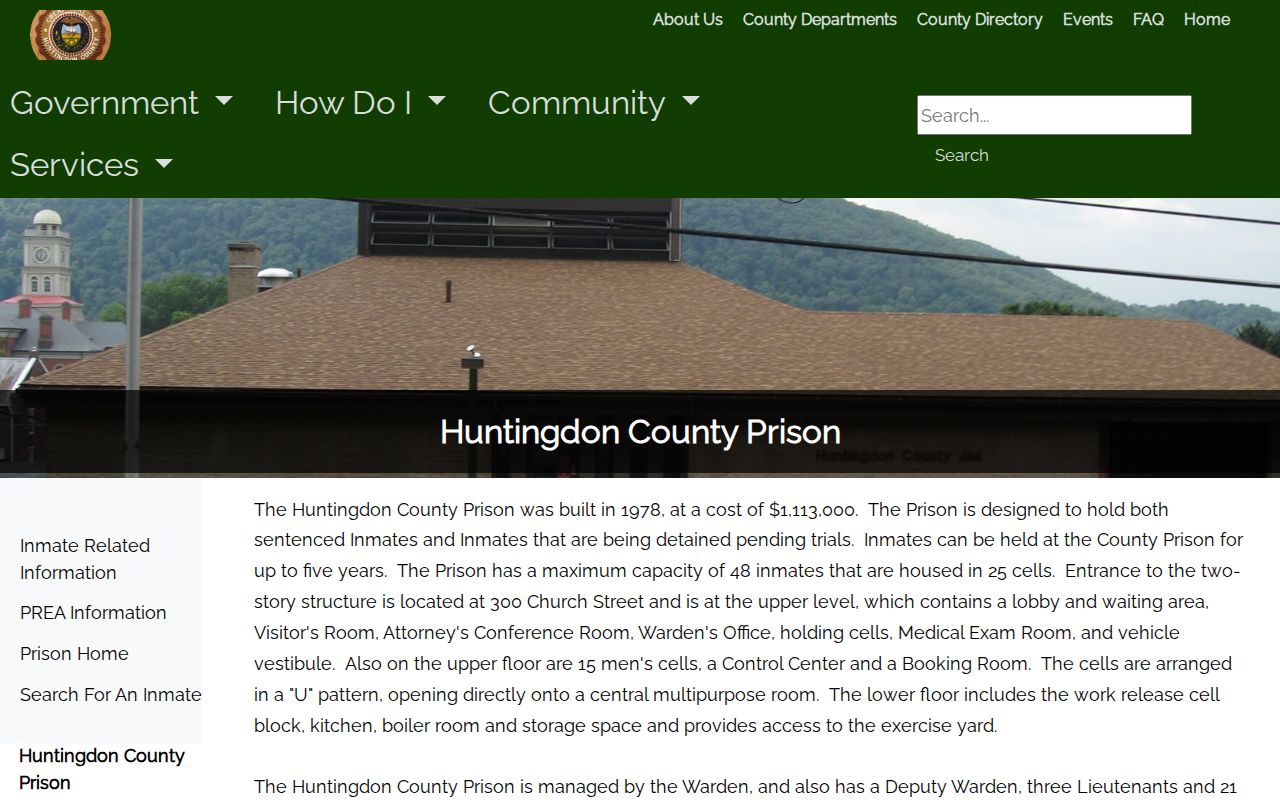 Huntingdon County Prison official booking and custody information